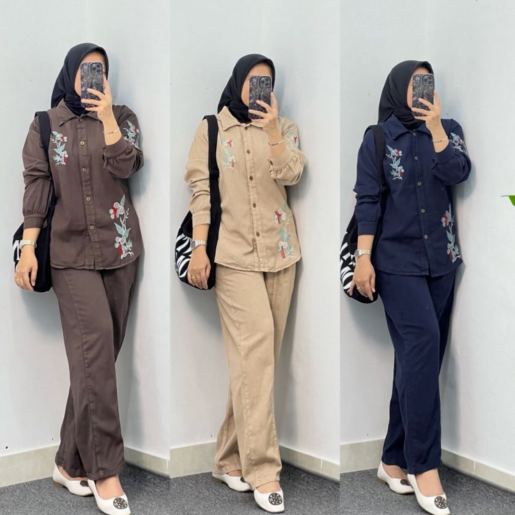 Oneset Jeans Bordir  Wanita/Setelan Celana Levis Bordir Ory Halis Fashion/One Set Jeans Halis
