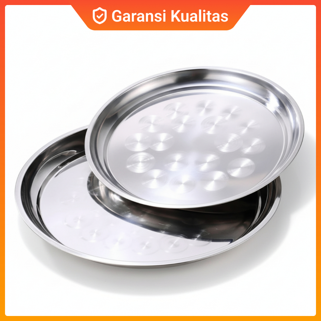 Nampan Bulat Stainless Steel / Baki Bulat - Diameter 30/40/50 cm - Anti Karat