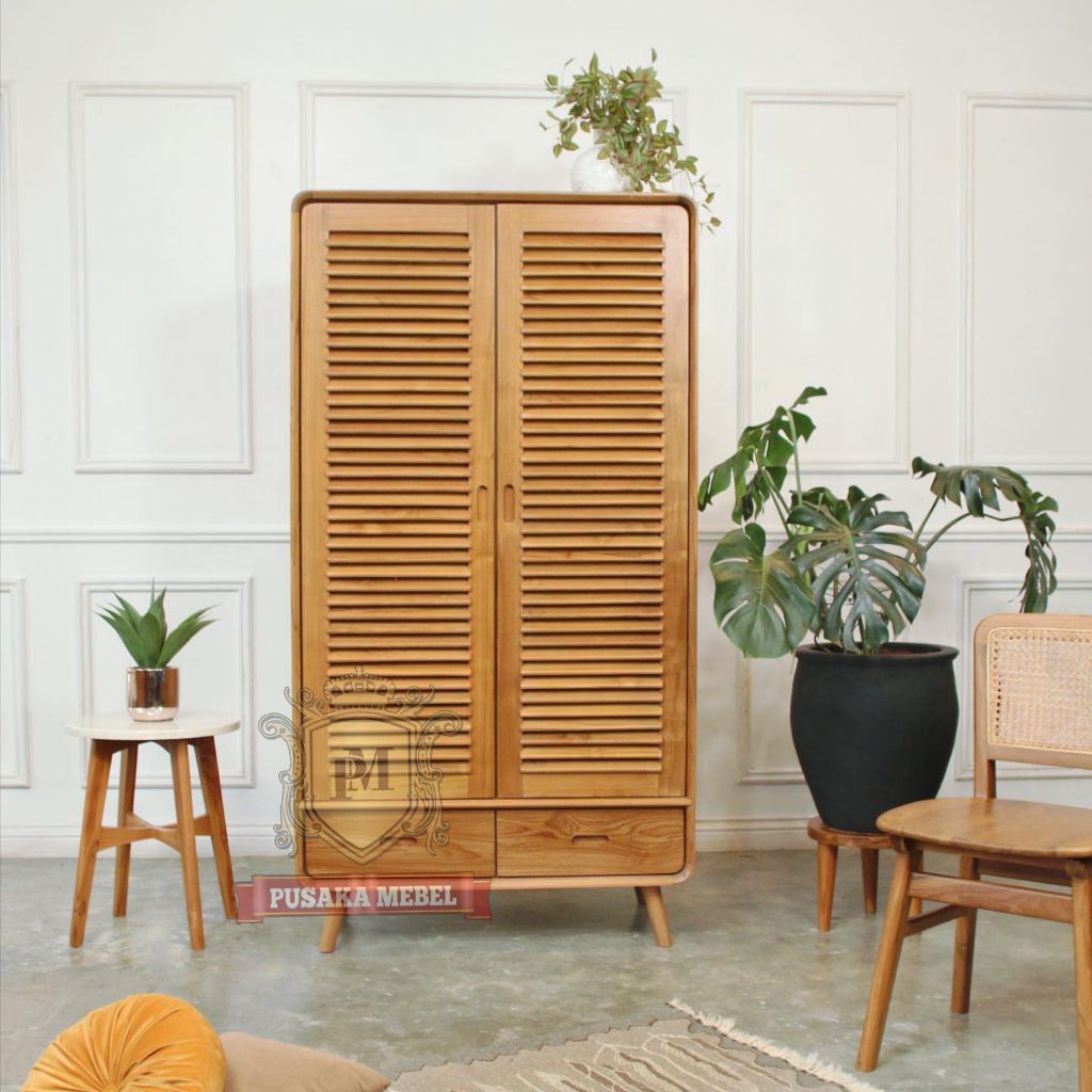 lemari almari kayu 2 pintu jati model vintage retro, almari anak 2 pintu kayu jati model vintage