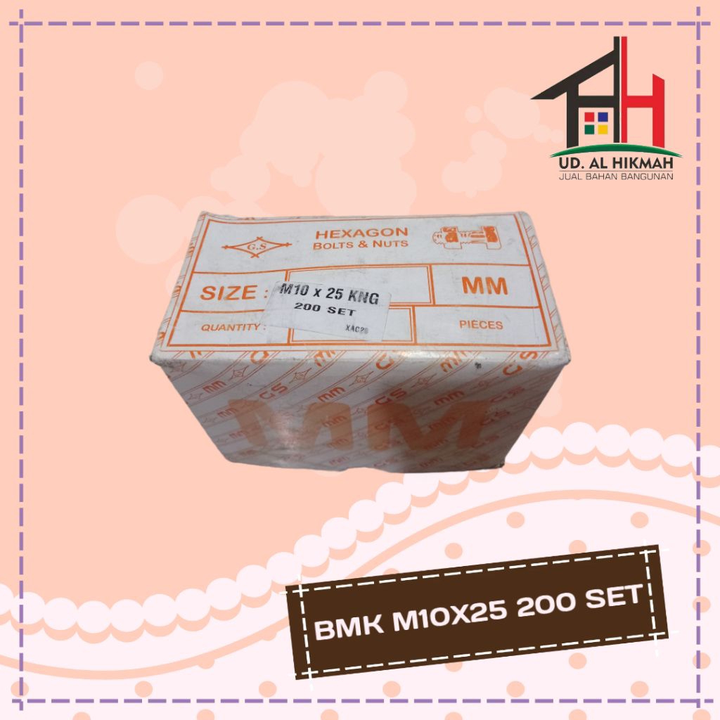 BAUT MUR HEX KUNING M10 X 25 M10X25 KUNCI 14 MM DUS 200 SET