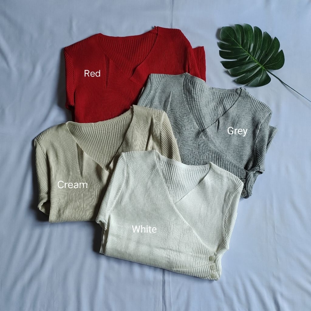 LS-6217 Tharina Top Import BKK | V-Neck Knit Top Import | Atasan Rajut Import | Atasan Rajut Wanita 