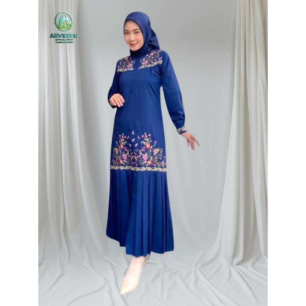 Arviestin - Gamis Muslim Amanda Bordiran Rempel Bawah Katun Toyobo