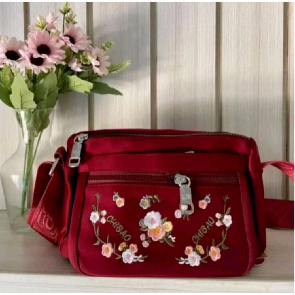 TAS CHIBAO 0071-11 SELEMPANG WANITA IMPORT ORI MOTIF BUNGA