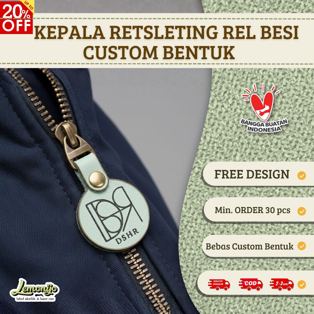 Kepala resleting BESI Custom Bentuk (MIN 30pcs)  /  zipper puller Custom Kulit Sintetis Kulsin GIGI 