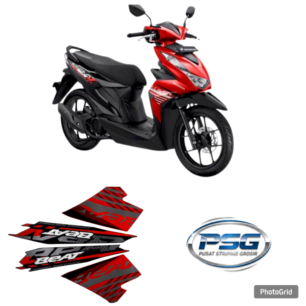 STICKER STRIPING BODY MOTOR HONDA BEAT FI 2021 2022 HITAM-MERAH