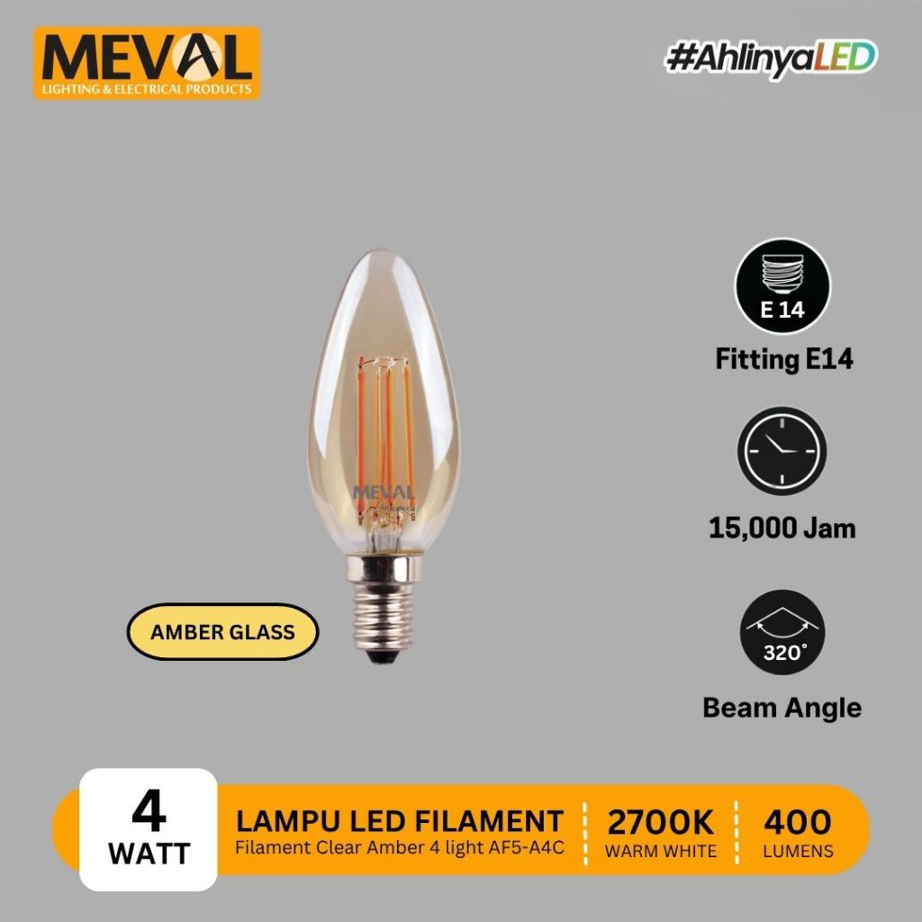 MEVAL Lampu LED Filament Vintage E14 Clear/Amber Glass 4W - Kuning
