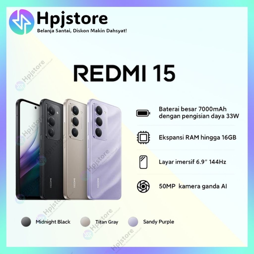 Xiaomi Redmi 15 (8/128) (8/256) | Ekspansi RAM hingga 16GB | 7000mAH | Prosesor Snapdragon 685 Mobil
