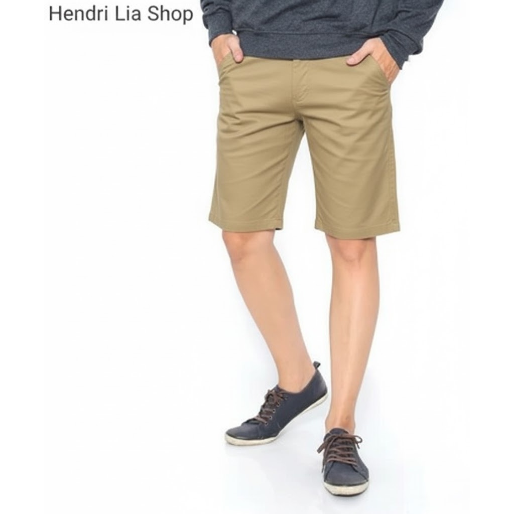 Celana Pendek Chino Twill Stretch Pria Dewasa Hitam Dan Putih