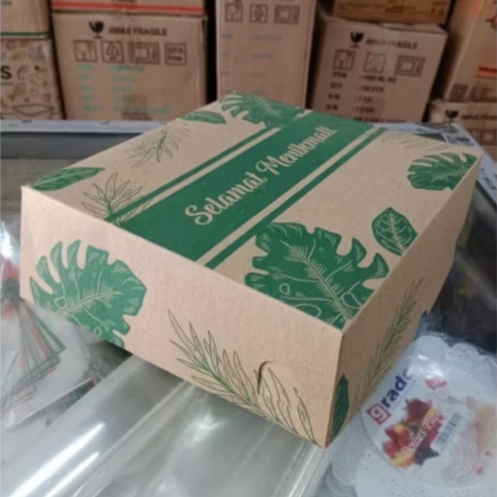 [minim 20 lembar] Dus Kue Nasi R8 Kraft Motif Uk. 18x18x7 cm / Dus Kue Isi 8 / Dus Nasi isi mika sek