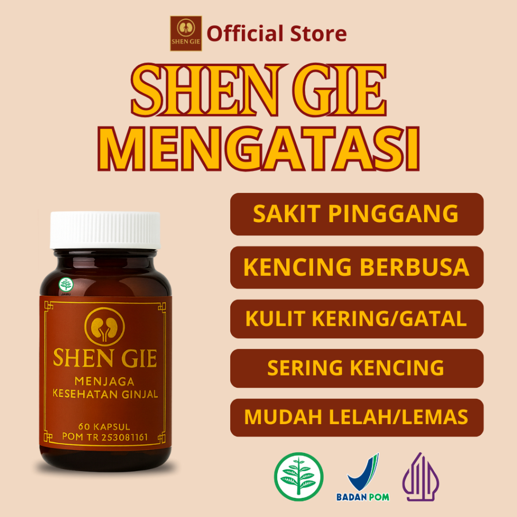 SHEN GIE Obat Herbal Ginjal Asli – Bantu Atasi Nyeri Pinggang, Batu Ginjal, dan Ginjal Lemah 60 kpsl