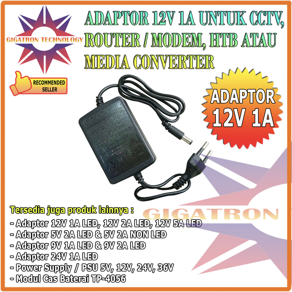 Adaptor 12V 1A Baru Kualitas Bagus Untuk Router Modem CCTV STB HTB Converter Fiber Optic FO Universa
