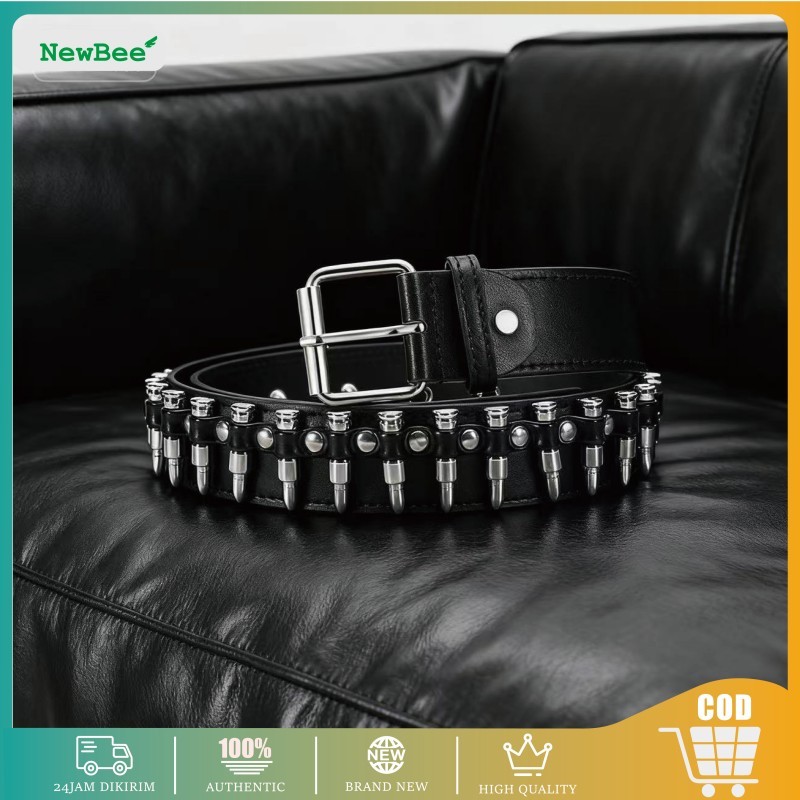 Fashion Belt Berongga Rivet Sabuk Punk Sabuk Kulit Couple Sabuk Desain Peluru Rivet Anti Karat Sabuk