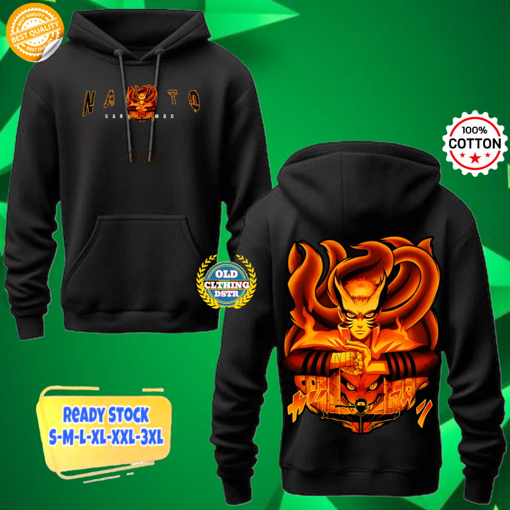 HOODIE JUMPER ANIME NARUTO SHIPUDEN NARUTO BARYON MODE NINE TAILED DESIGN KEREN 2D ANIMASI FULL COLO