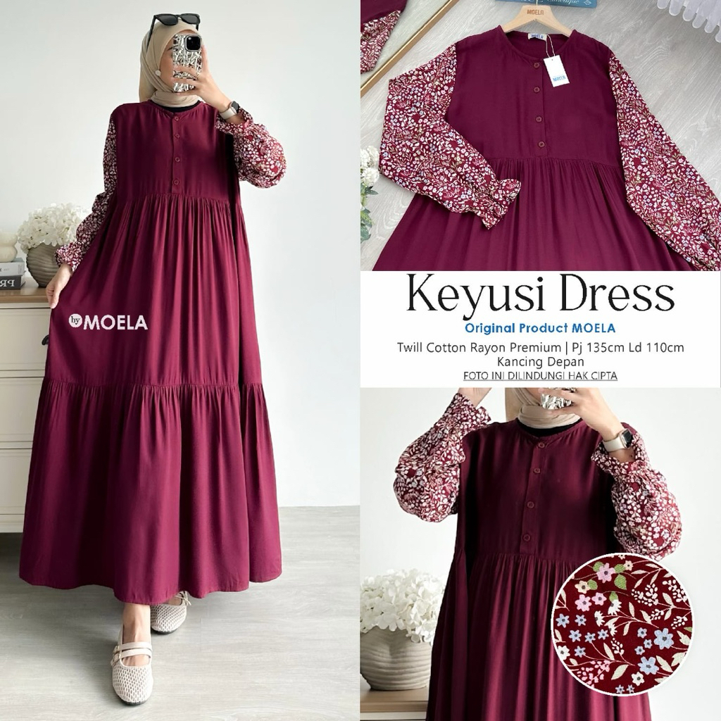 Keyusi Dress Original Moela Kinesa Dress Moela Gamis Twill Katun Rayon Premium Moela