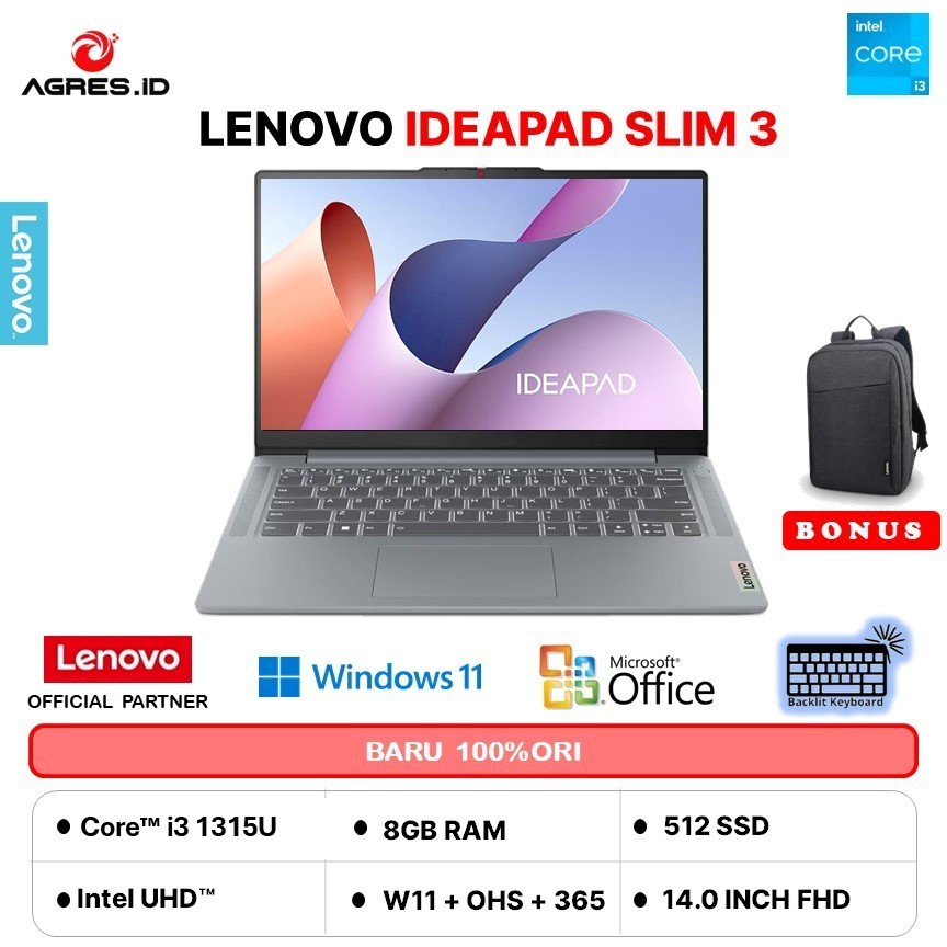 LENOVO IDEAPAD SLIM 3 14 I3 1315 - RAM 8GB 512GB W11+OHS 14.0FHD BLIT -5MID