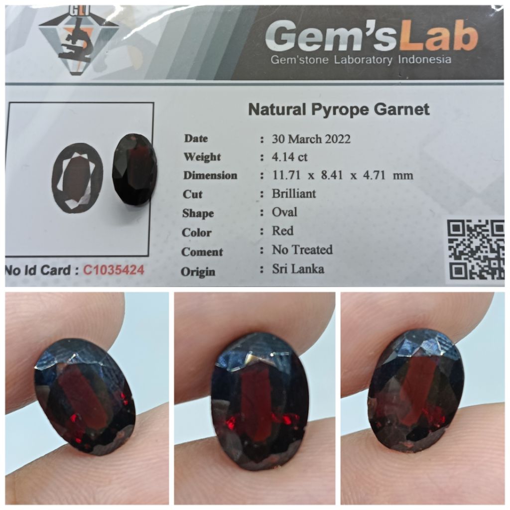 Natural Red Pyrope Garnet Ceylon 4 ct memo GLI Luster