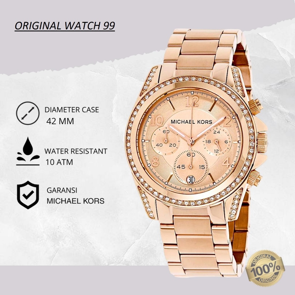 100% ORIGINAL Jam Tangan Wanita Michael Kors MK5263 Blair Rosegold Stainless Steel Strap Chronograph