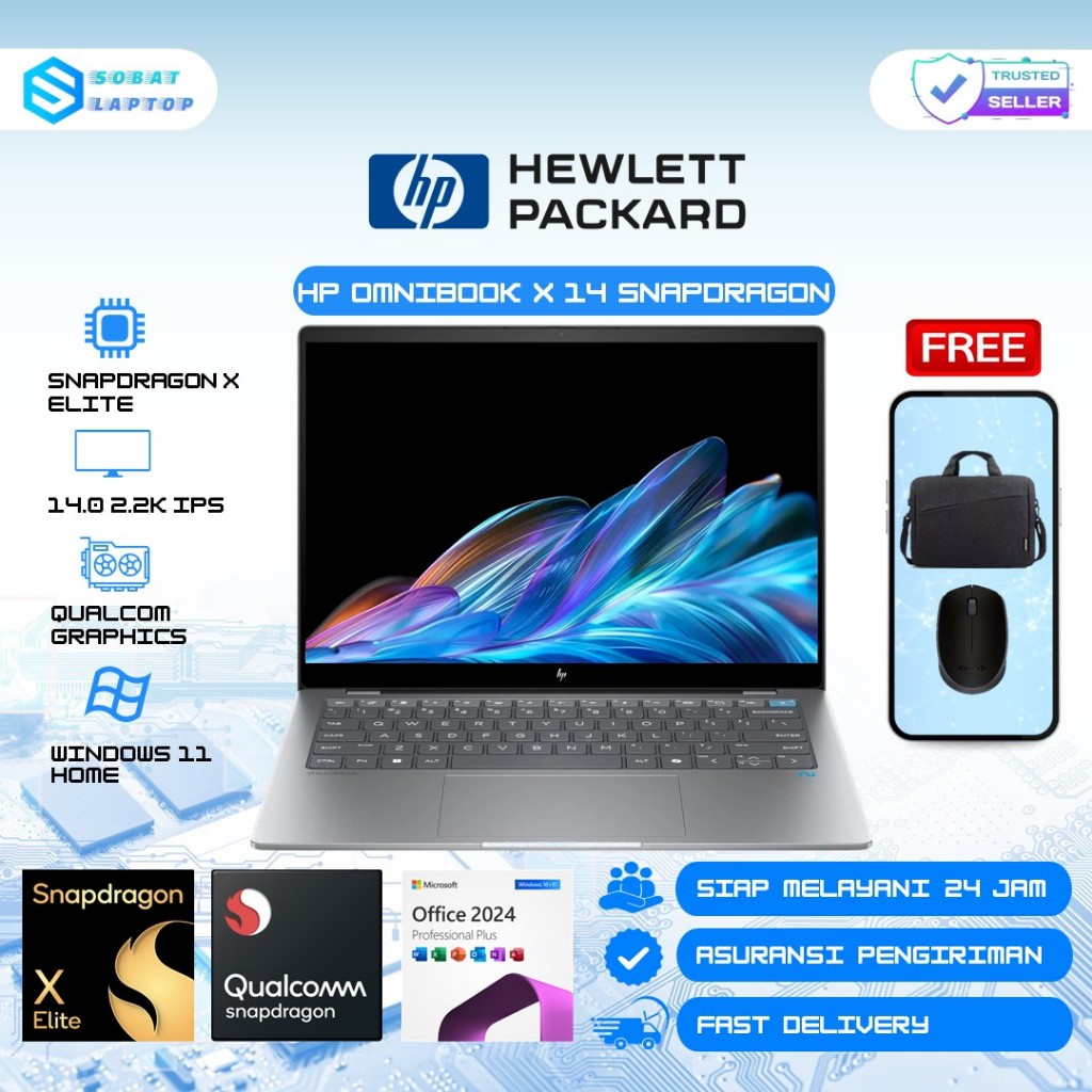 Laptop Hp Omnibook X14 Snadragon X Elite X1E 16GB 2TB 14 Inch 2.2K Ips Touchscreen Backlight Win11