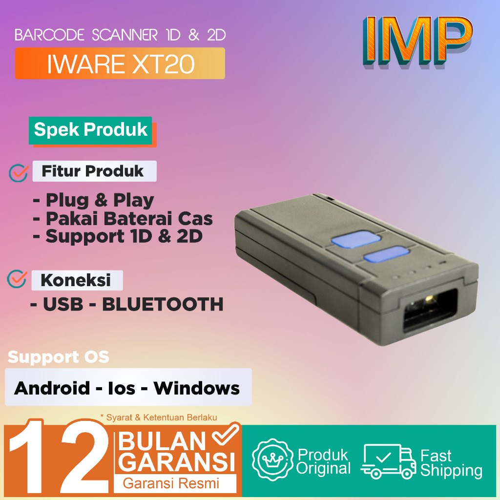 Barcode Scanner 2D Wireless Bluetooth Iware XT20