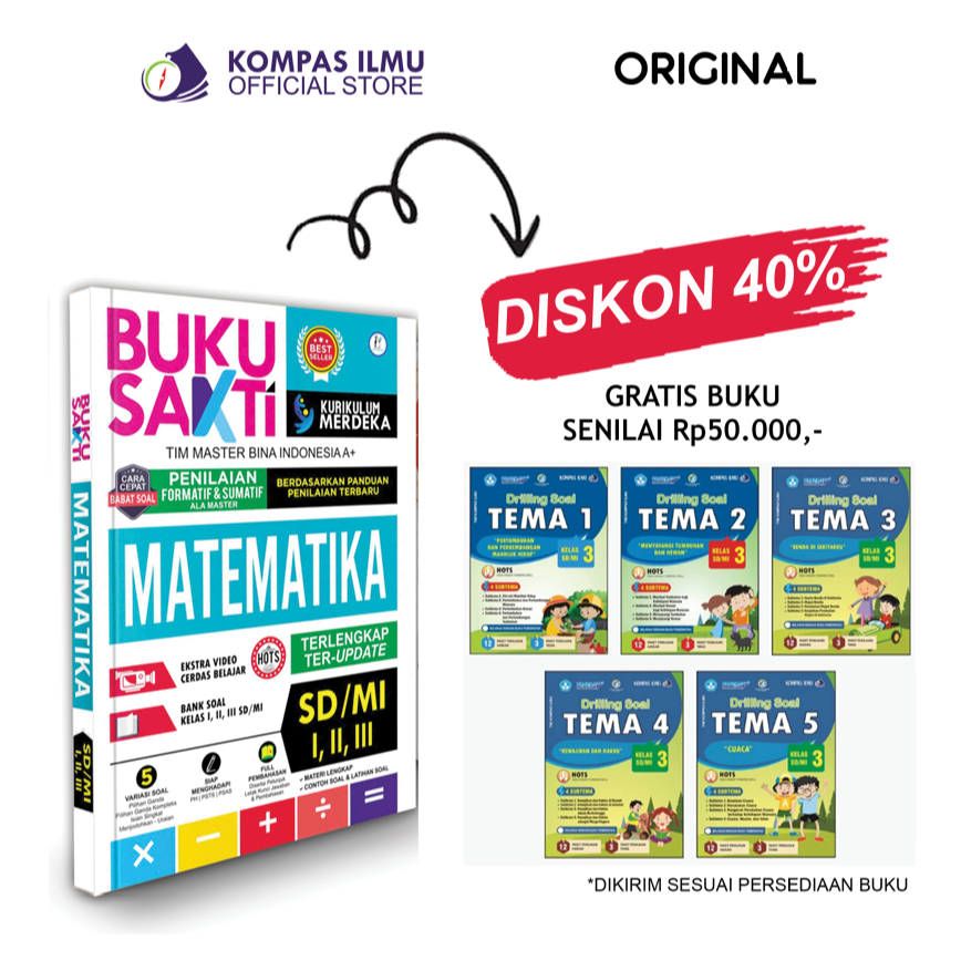 Buku Sakti Matematika SD MI Kelas 1, 2, 3 Kurikulum Merdeka - Rumus Matematika SD MI