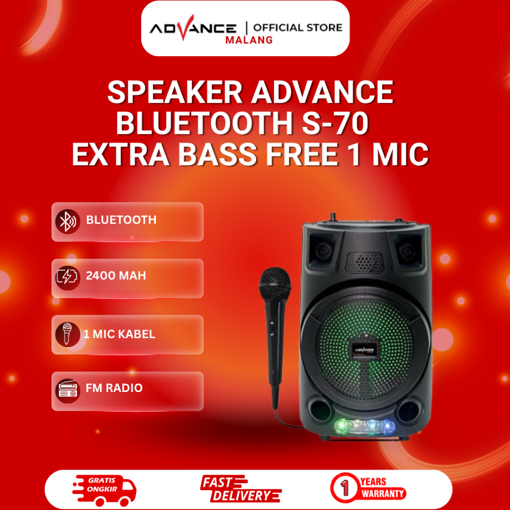 Speaker Advance S70 /S-70 Bluetooth Portable + Mic