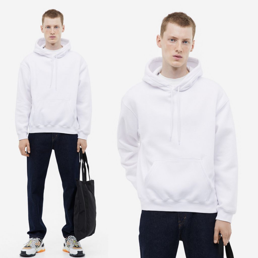 H*M White Relaxed Fit Hoodie / Hoodie Unisex original branded / Sweater Unisex terbaru