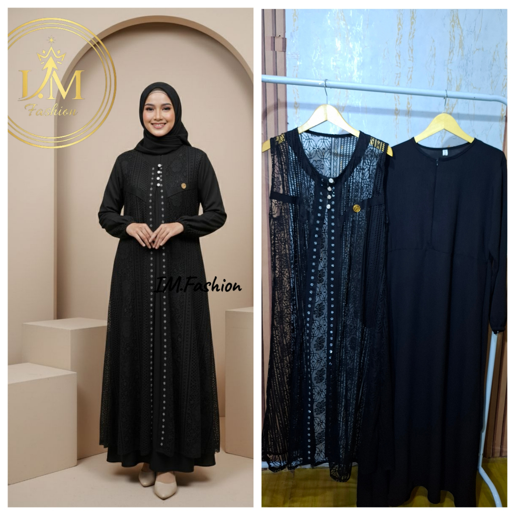 Gamis outer | gamis mix brukat | gamis kombinasi brukat | gamis 2 in 1 | gamis rompi | gamis crinkle