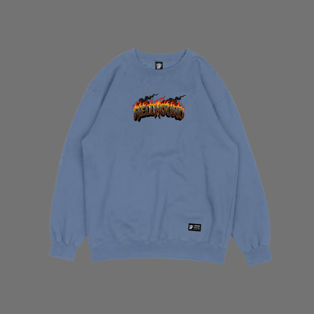 Sweater Crewneck Pria Distro Unisex Oversize Warna Denim List Hellhound Terbaru Brand Rapture Clothi