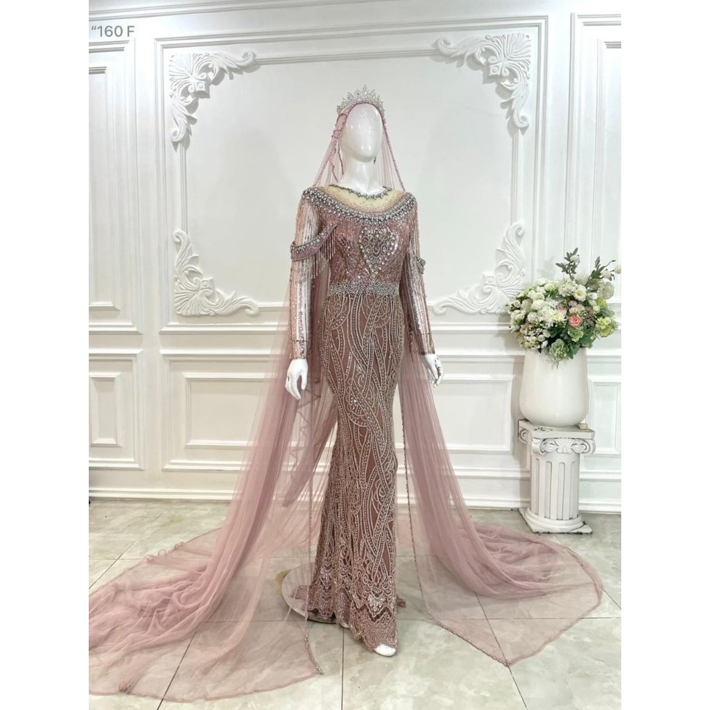 GAUN PENGANTIN ROSE GOLD MEWAH/GAUN PENGANTIN ROSE GOLD