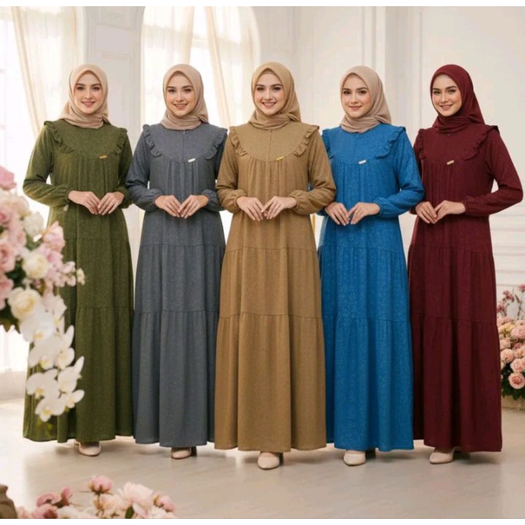 gamis remaja perempuan terbaru bahan crinkle embos premium