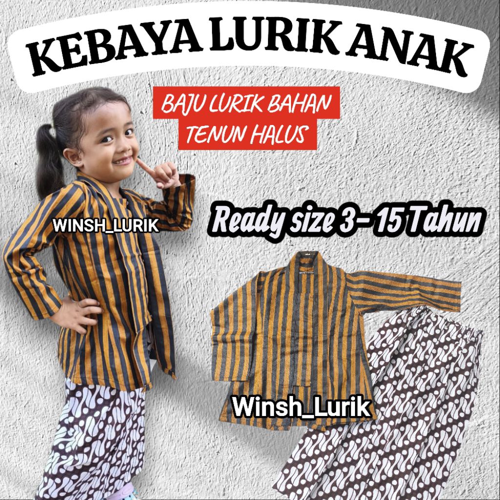 BAJU LURIK ANAK PEREMPUAN BAHAN TENUN HALUS / BAJU ADAT JAWA ANAK PEREMPUAN / KEBAYA LURIK ANAK PERE