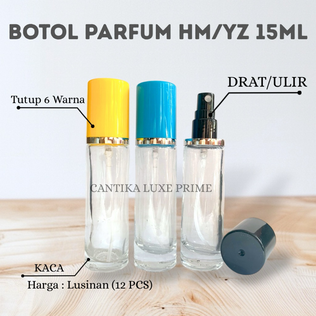 Botol Parfum HM Yz 15ML Drat Ulir Warna Warni - Botol Parfum Kaca Kosong 15ML- Botol Refill Kosong