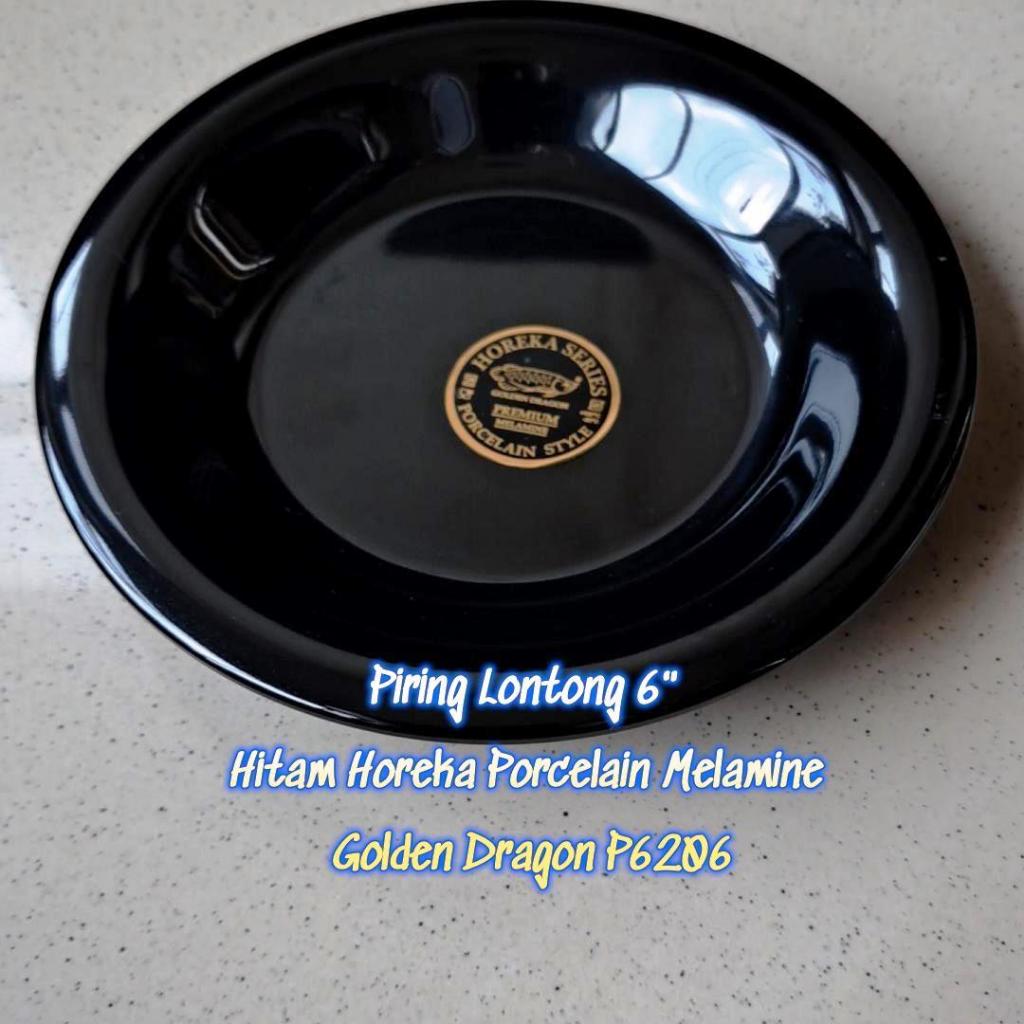 Piring Lontong 6" Hitam Horeka Porcelain Melamine - Golden Dragon P6206