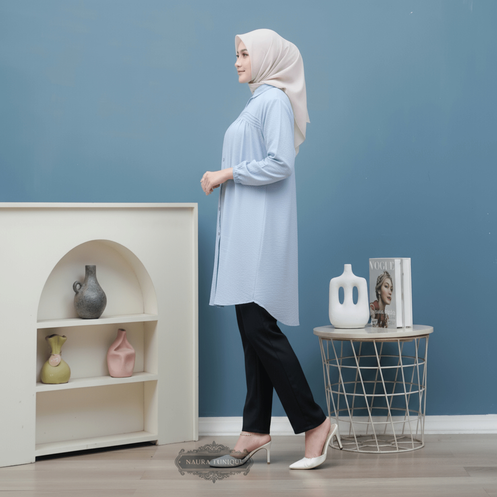 HOT PRODUCT ( JUMBO ) Kaisa Tunik Polo Linen Kemeja Long Tunik Atasan wanita LD 110-130 by NAURA