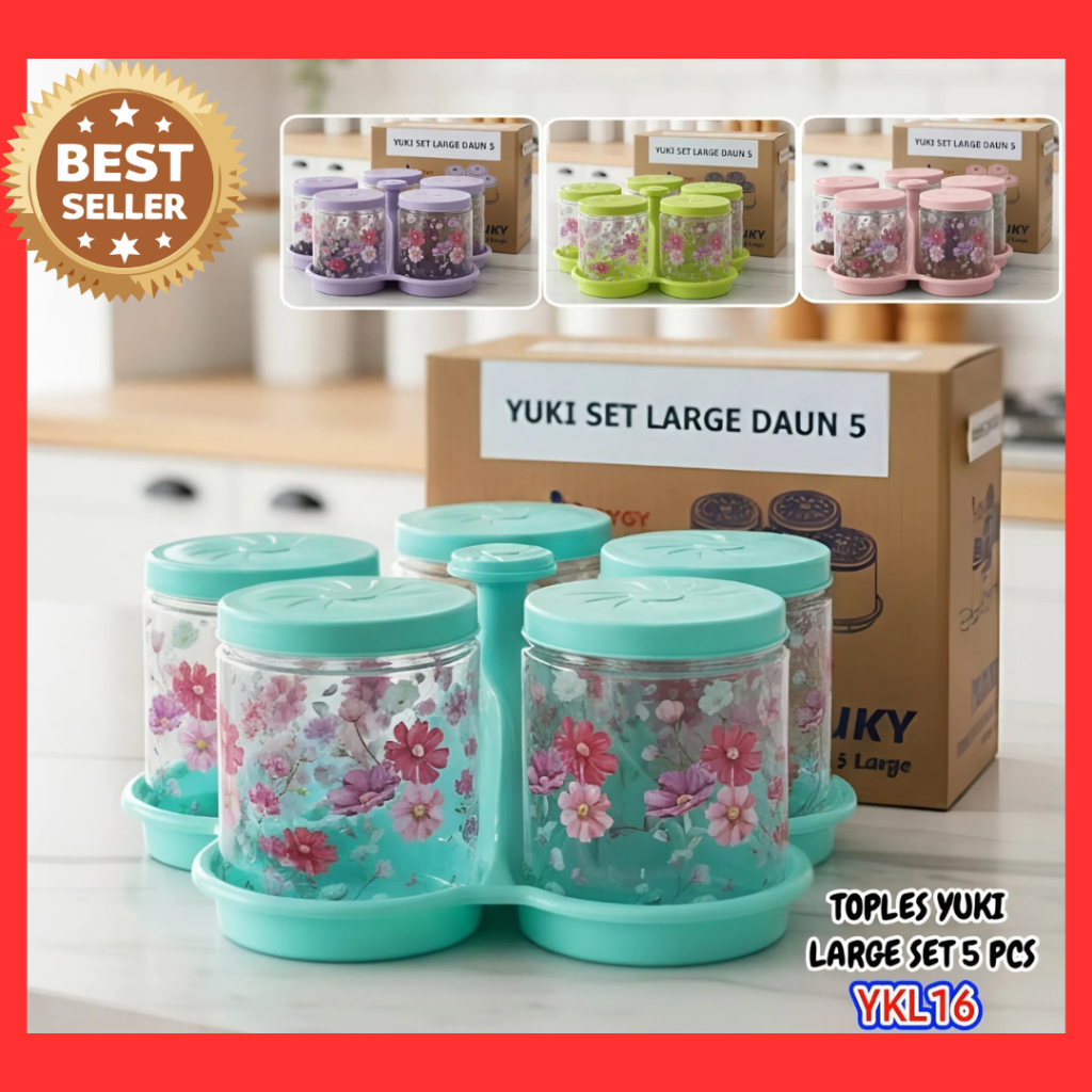 Yuki Toples Set / Toples Kue Kering Lebaran / Toples Set 5 Large / Yuki Set 5 Large 1.100ml / NAMPAN