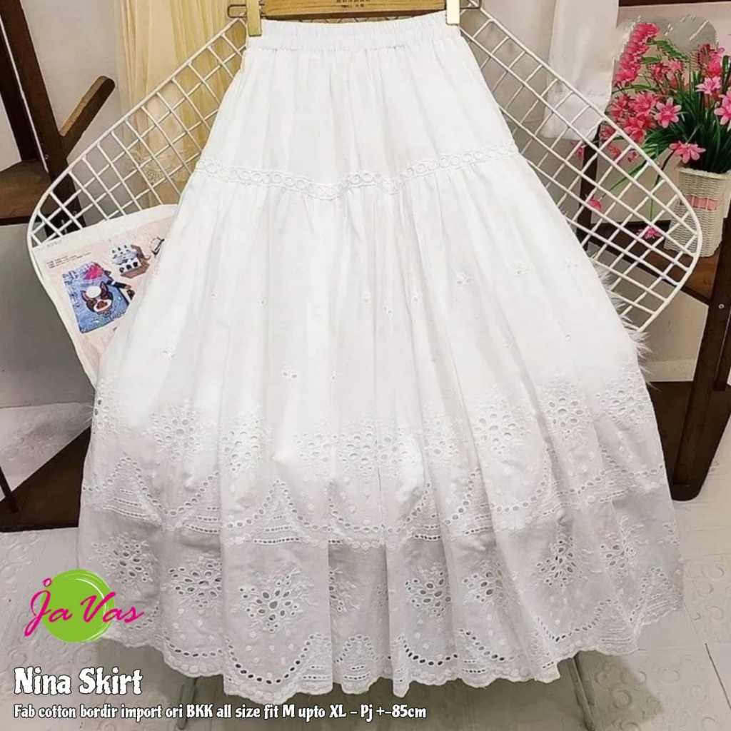 NINA SKIRT ROK PANJANG BORDIR KATUN BOLONG FULL FURING