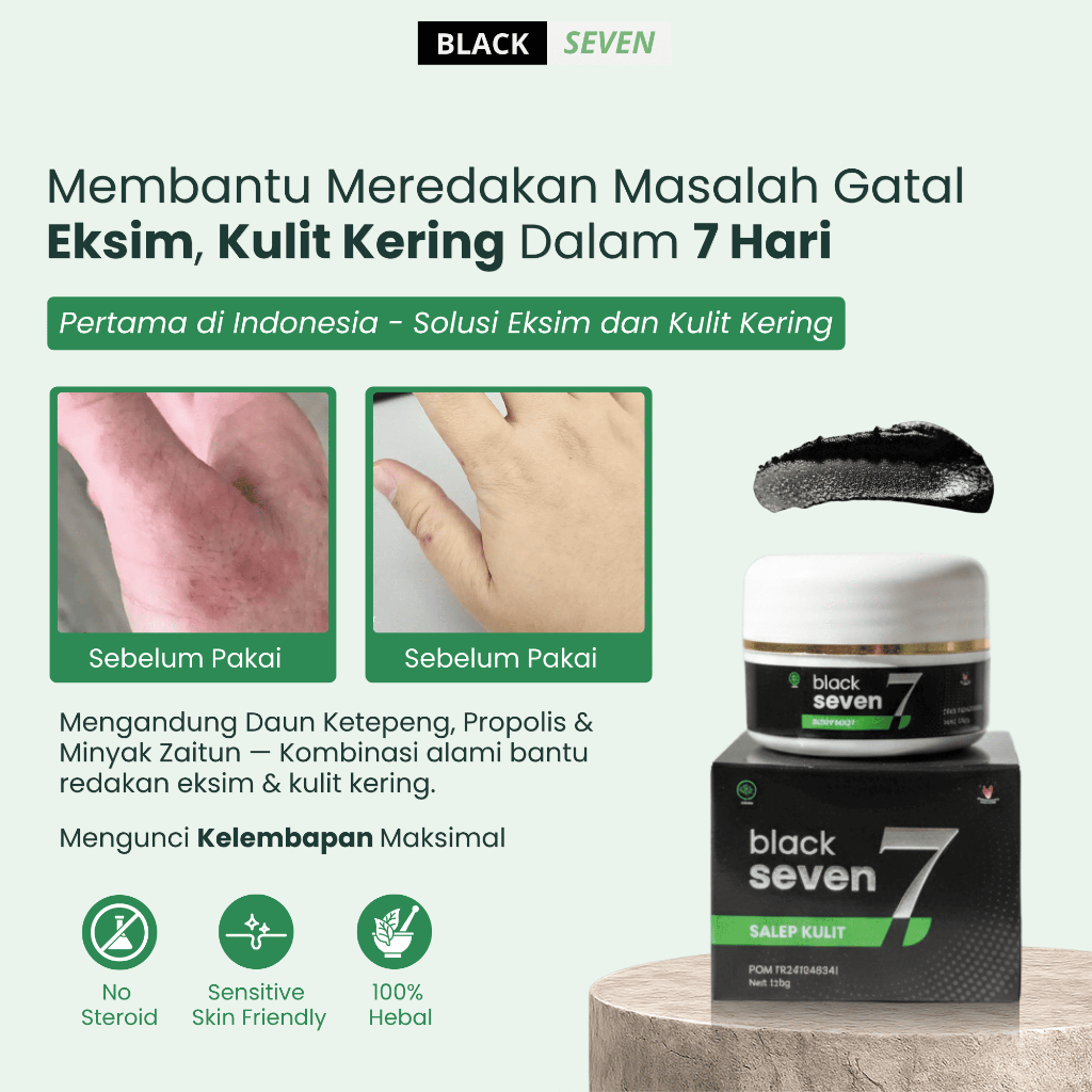 Salep Eksim Herbal Black Seven | Redakan Kulit Kering, Gatal, Mengelupas & Iritasi Tanpa Steroid