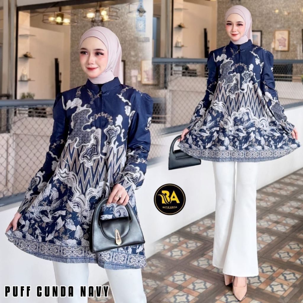 Tunik wanita batik lengan puffy dan pria lengan pendek