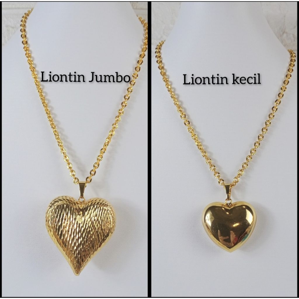 Kalung liontin love jumbo dan kecil lapis emas 24karat
