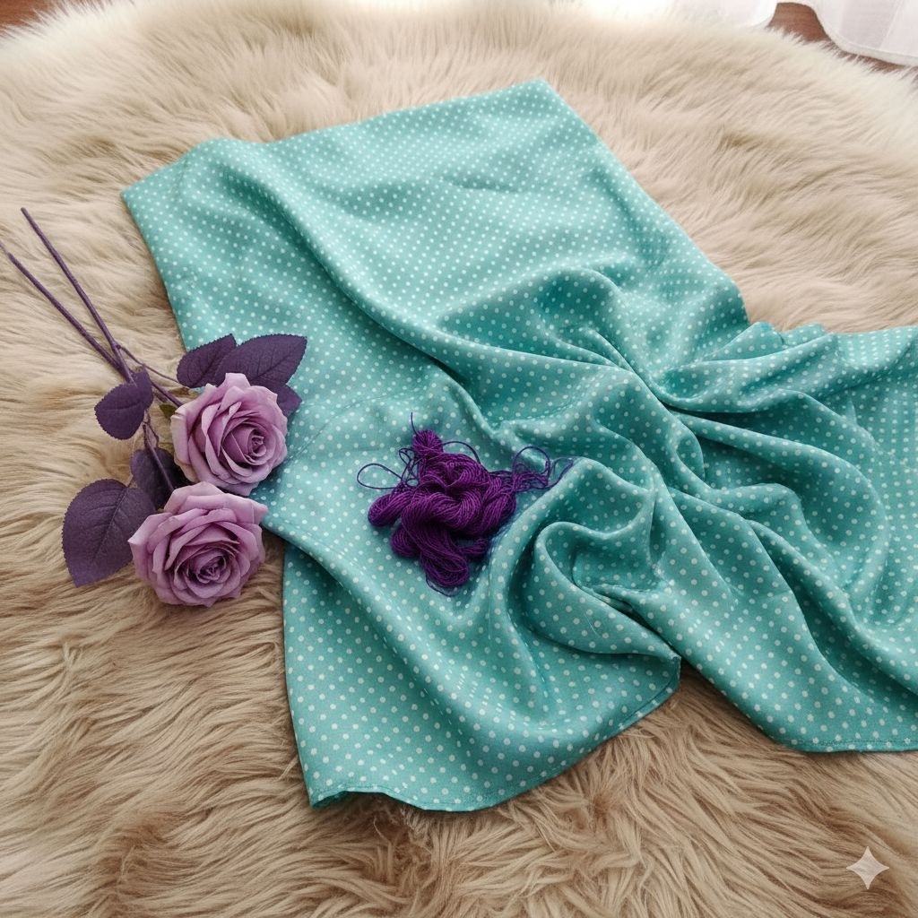 Kain Satin Silk Motif Titik Kecil Polkadot | Warna Tosca Mint Premium Meteran Aj