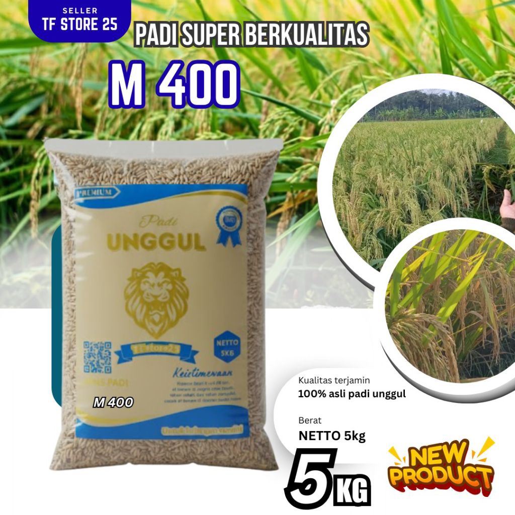 Bibit padi M400 benih super berkulitas kemasan 5 kg 100%ori