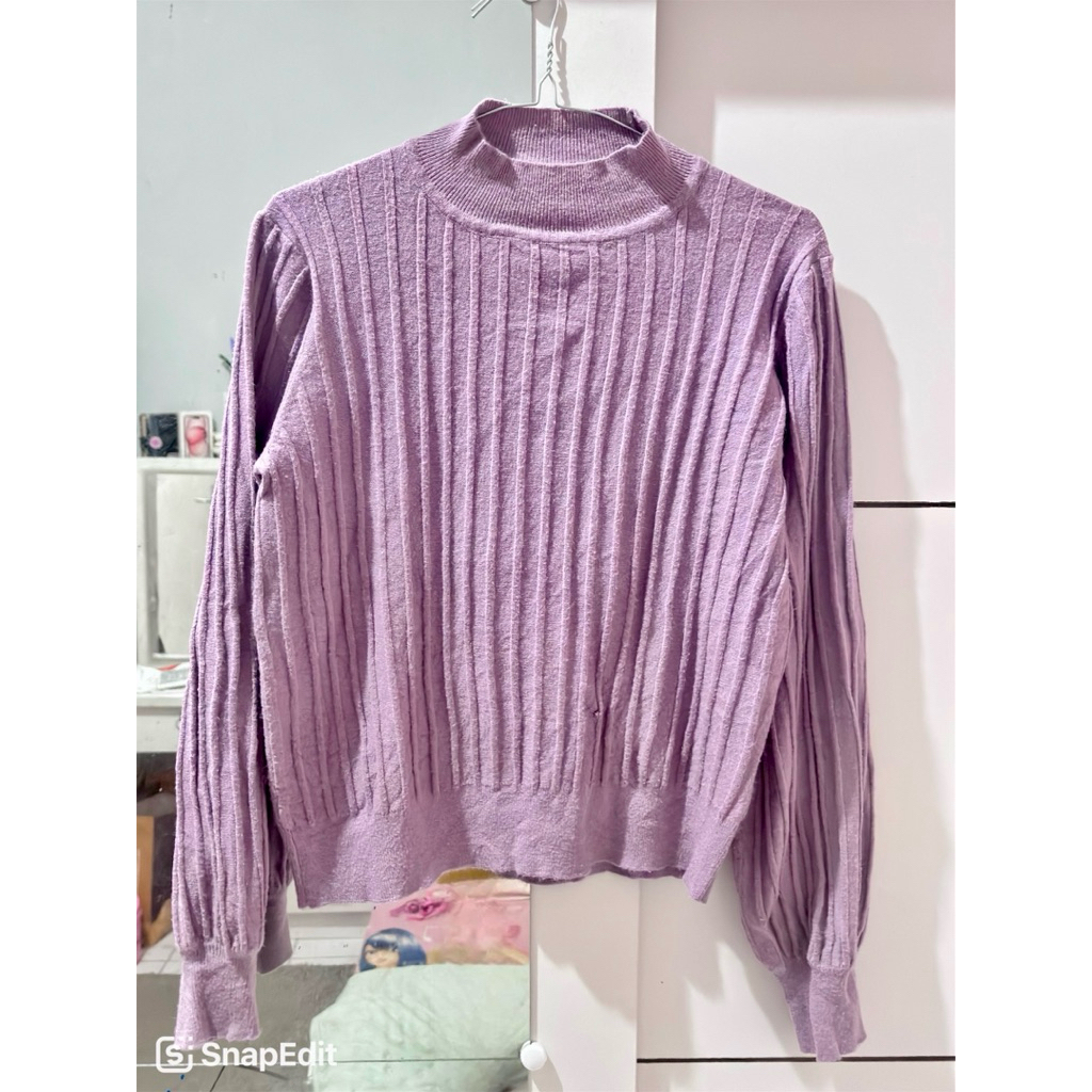 Sweater Rajut Ungu Lilac Crop | Atasan Rajut Wanita Kekinian | Baju Casual Korean Style