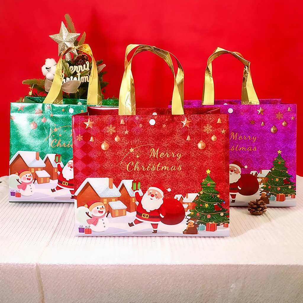 Tas Hadiah Natal Tas Belanja Natal Santa Rusa Salju Tas Hadiah Anak-Anak Tas Non-woven Tebal Anti Ai