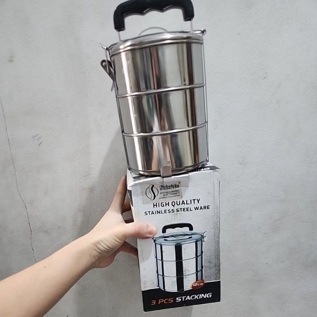 rantang mini rantang stainless 12cm susun 3 food carrier bekal kantor bekal anak lunch box anak