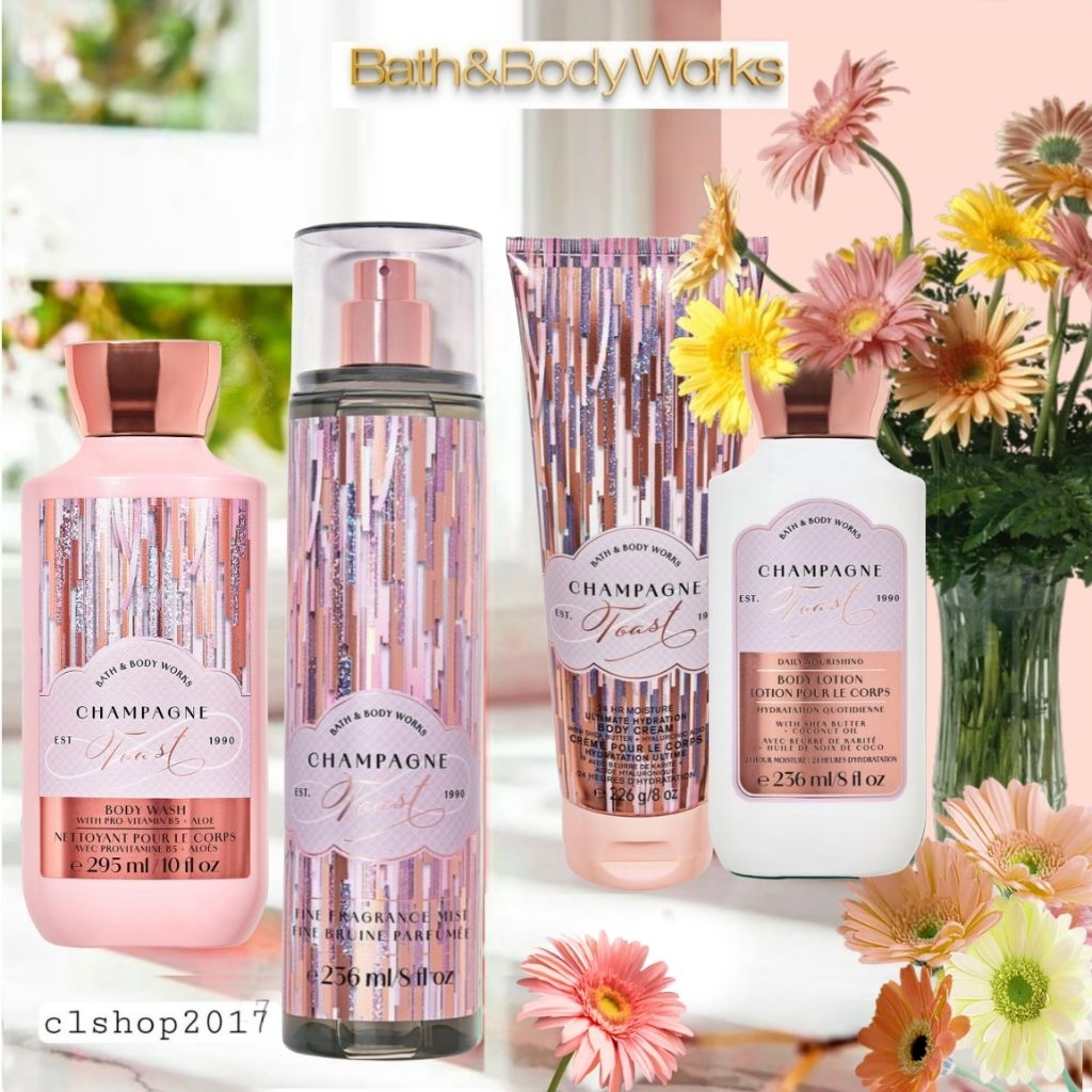 BBW CHAMPAGNE  TOAST SERIES MIST LOTION SHOWER GEL HAND CREAM WASH WALLFLOWER ROOM SPRAY SCENTPORTAB