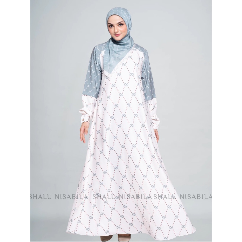 Shalu Nisabila - Chiara Dress Gamis Syari Printing Monogram Premium Pakaian Muslim Wanita
