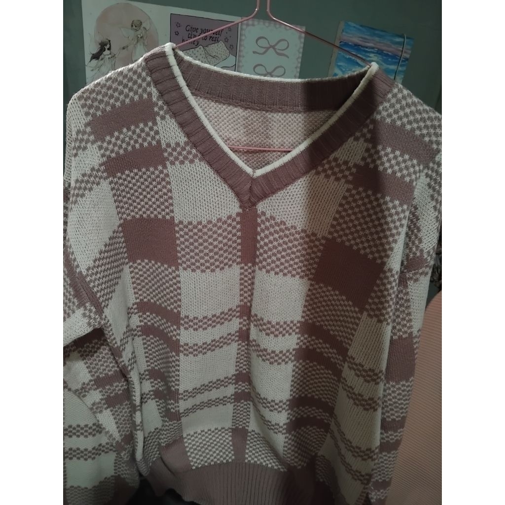 preloved sweater rajut wanita motif kotak
