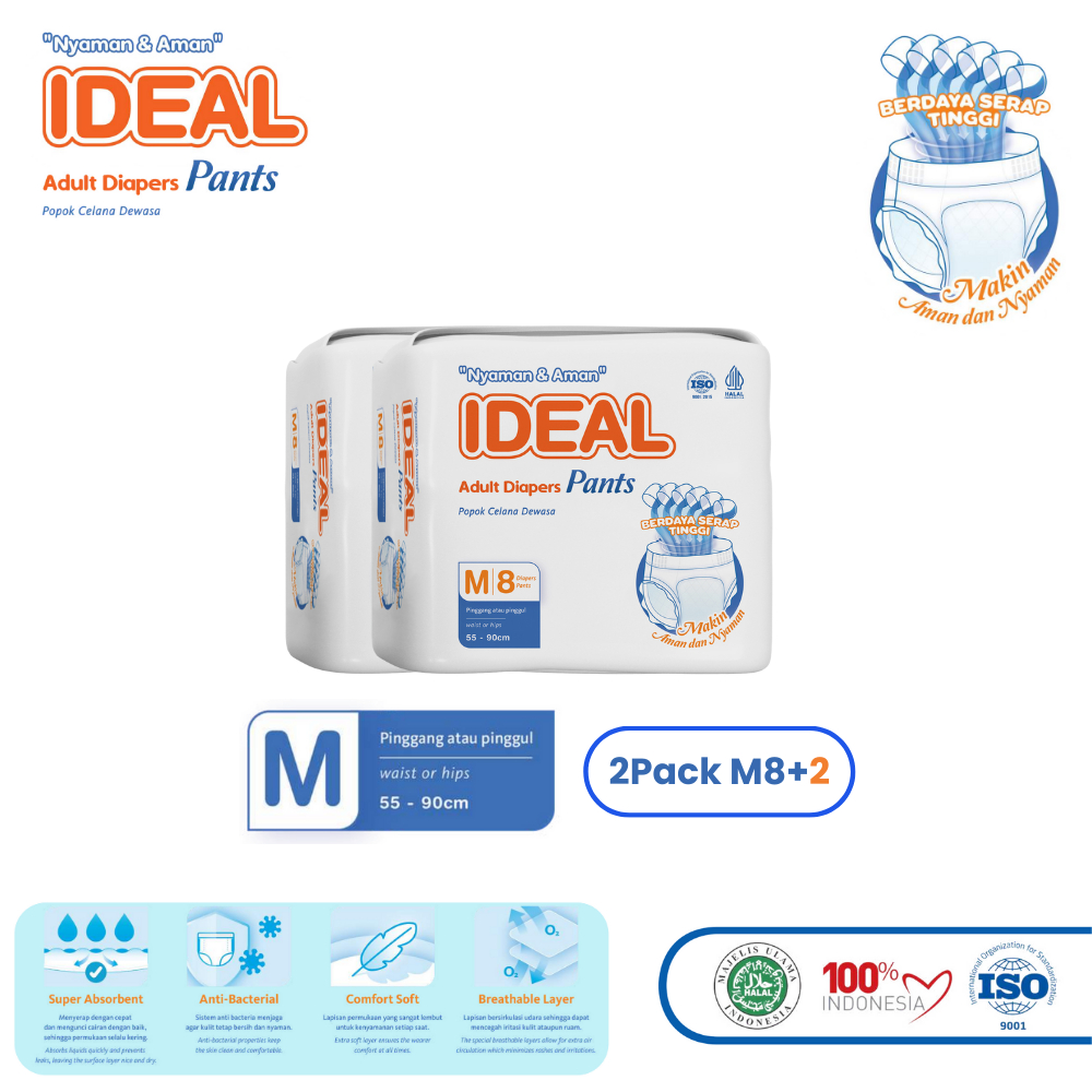 (2 PACK) IDEAL popok dewasa tipe celana size M8+2  Nyaman, anti Ruam, Anti bocor