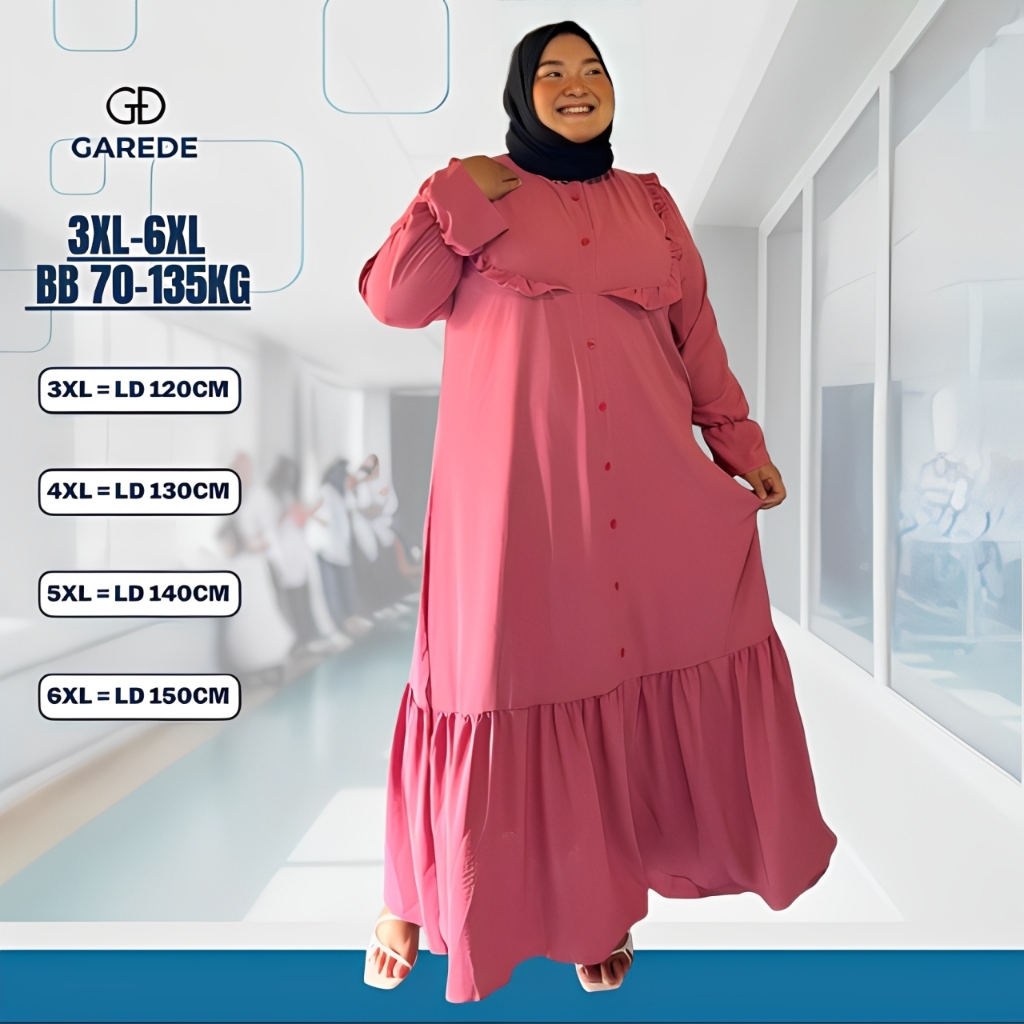 Garede - Gamis Jumbo LD 120 130 140 150 Polos Crinkle Premium Syari Terbaru Busui Kondangan Lebaran