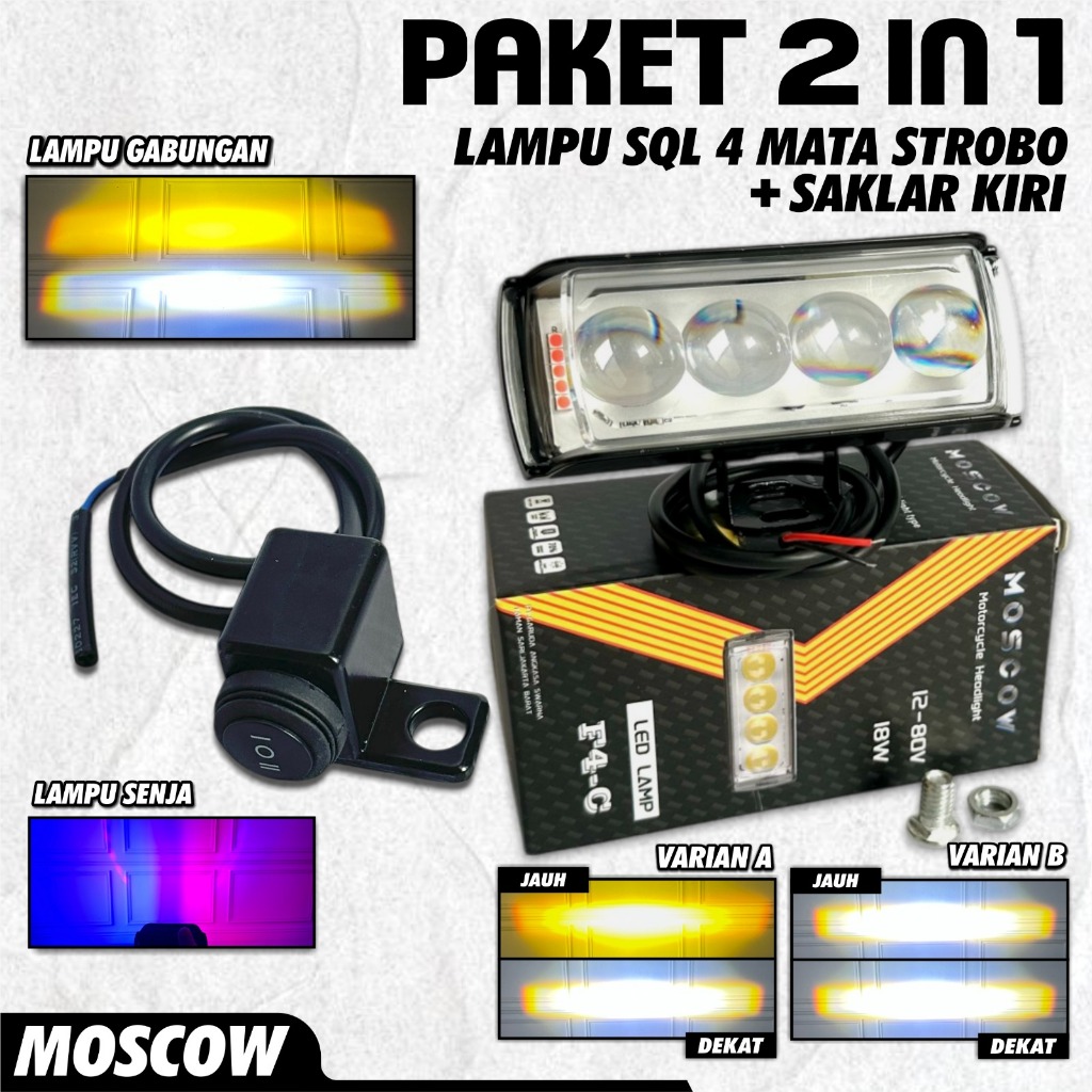 LAMPU TEMBAK SQL 4 MATA DC 12 - 80V 18WATT LAMPU DEPAN MOTOR MOBIL UNIVERSAL SUPER BRIGHT WATERPROFF